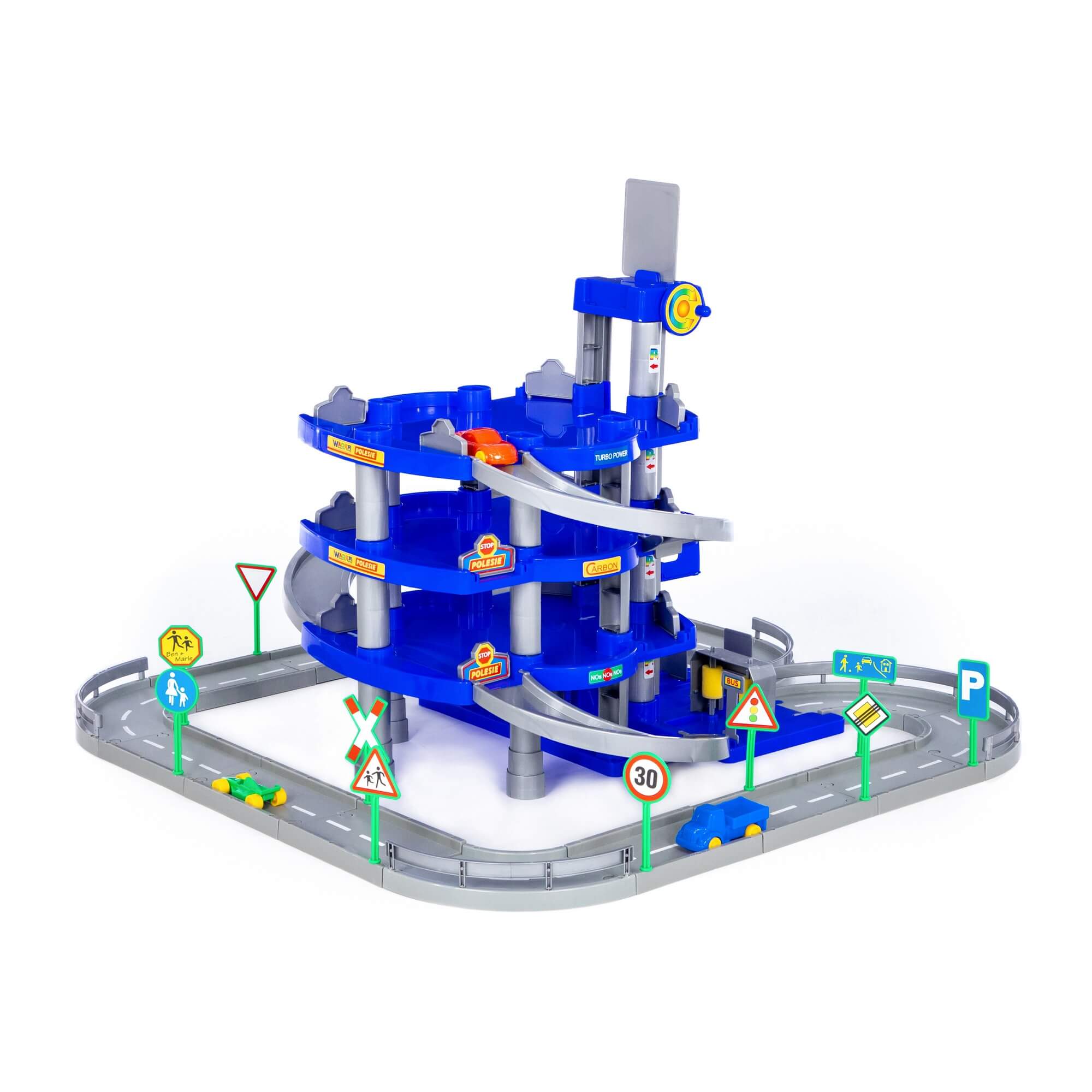Полесье Паркинг 4-уровневый с дорогой и автомобилями (синий) (в коробке)
