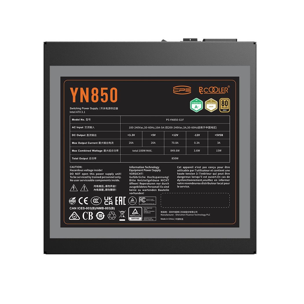 Блок питания PCCooler YN850, 850W, Modular, 80+ GOLD, Fan 135mm, YN850