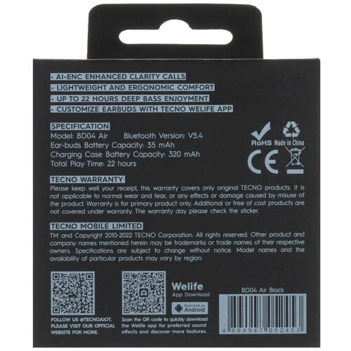 TECNO Buds 4 Air черный
